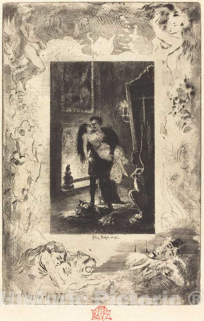 Art Print : FÃ©lix-Hilaire Buhot, Les Adieux (The Parting), c.1880 - Vintage Wall Art