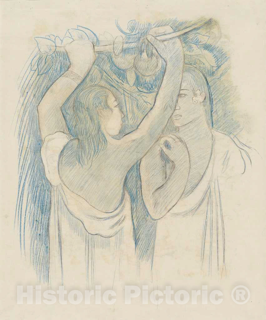Art Print : Paul Gauguin, Two Tahitians Gathering Fruit [Verso], c.1900 - Vintage Wall Art