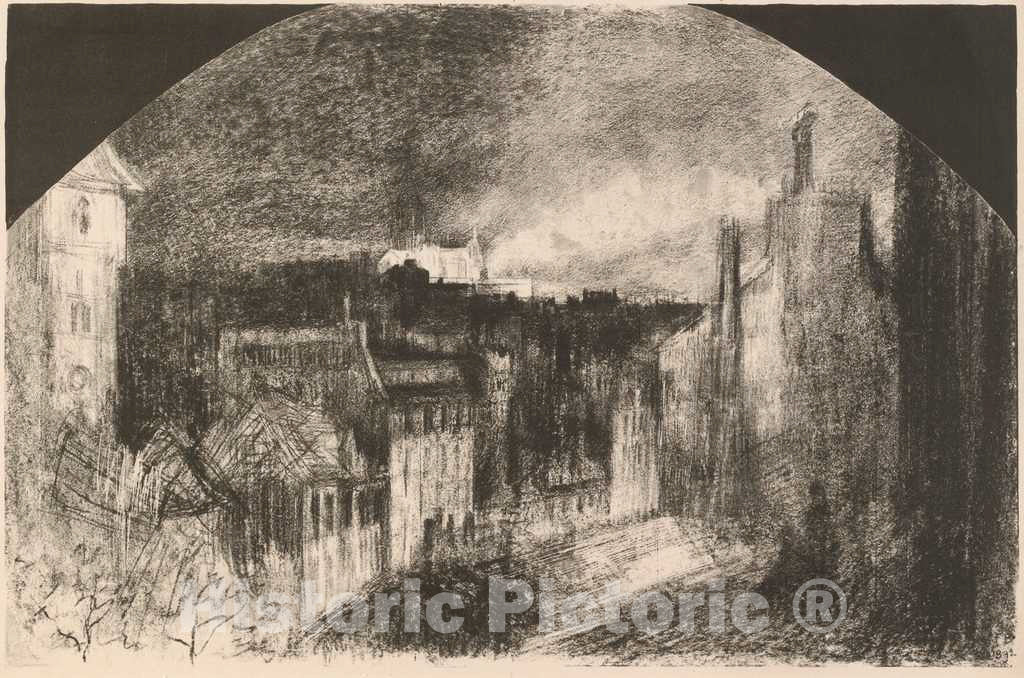Art Print : FÃ©lix-Hilaire Buhot, Montmartre le 14 Juillet (Bastille Day in Montmartre), 1892 - Vintage Wall Art