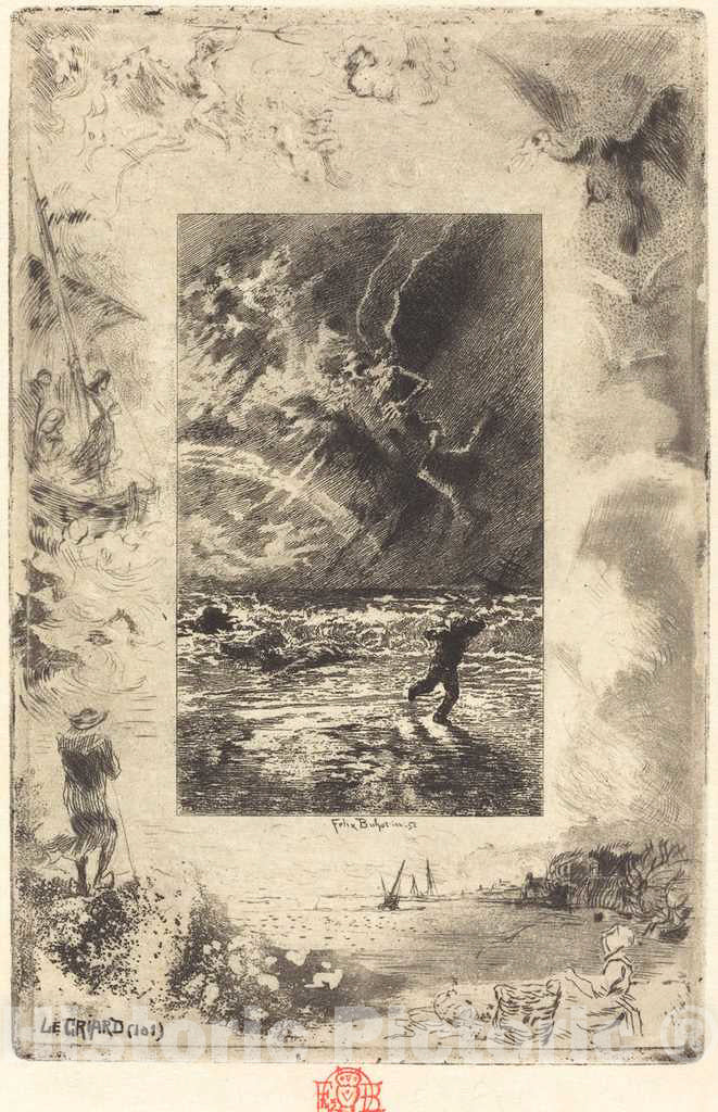 Art Print : FÃ©lix-Hilaire Buhot, Le Criard (The Shrieker), c.1880 - Vintage Wall Art