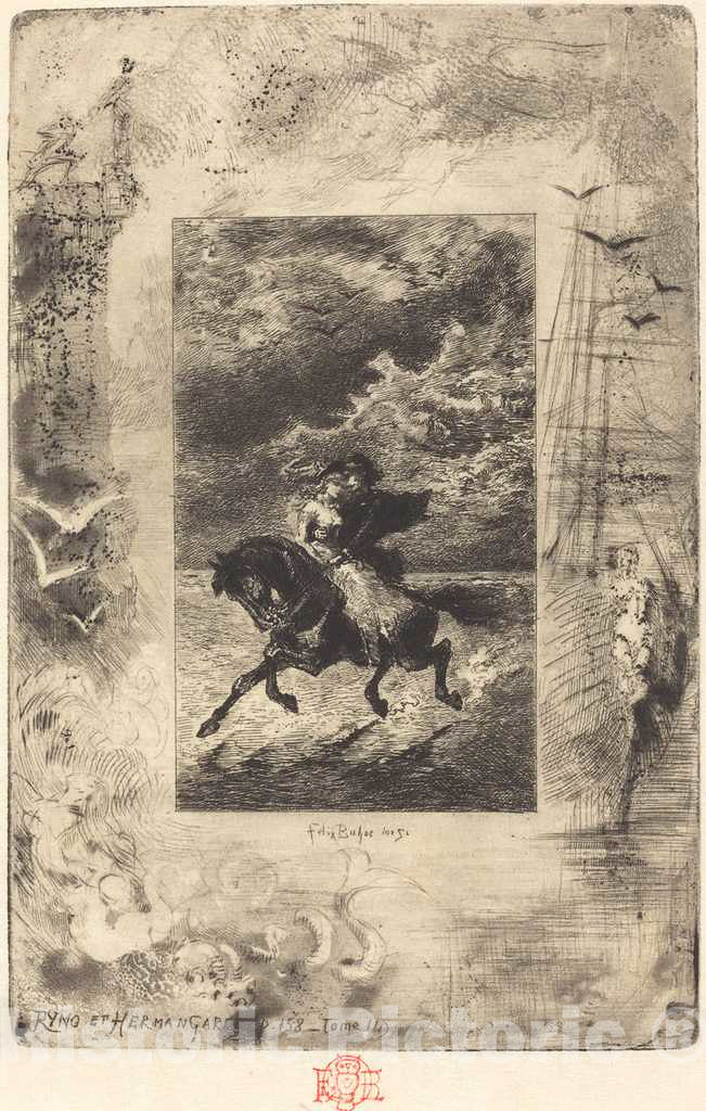 Art Print : FÃ©lix-Hilaire Buhot, Ryno et Hermangarde, c.1880 - Vintage Wall Art
