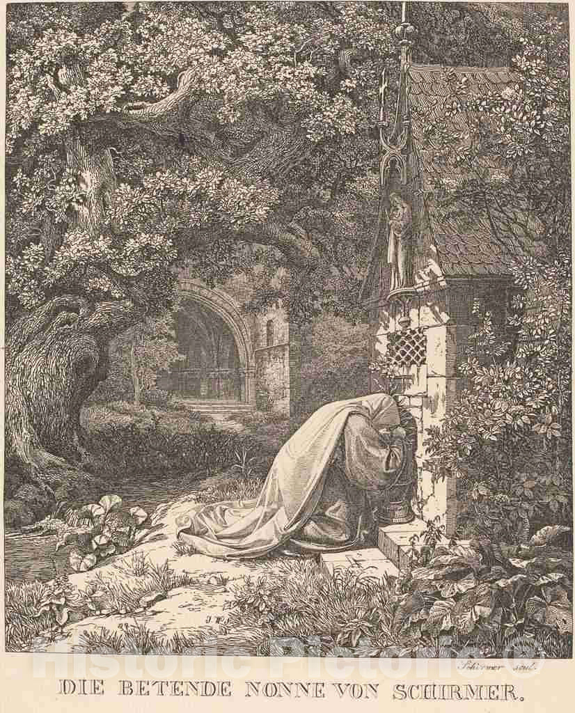 Art Print : Johann Wilhelm Schirmer, Die betende Nonne (The Praying Nun) - Vintage Wall Art
