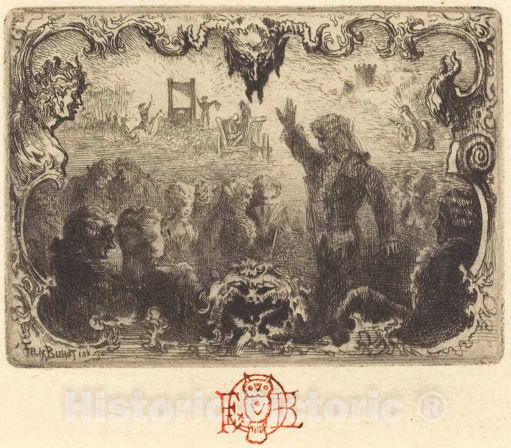Art Print : FÃ©lix-Hilaire Buhot, Jacques Cazotte's Le Diable Amoureux (3rd Vignette), 1878 - Vintage Wall Art