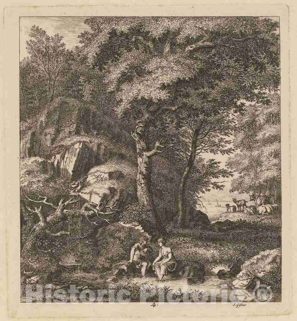 Art Print : Salomon Gessner, A Shepherd and a Young Woman with Their Feet in a Brook, 1764 - Vintage Wall Art