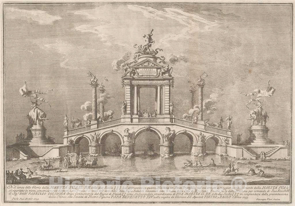 Art Print : Vasi After Paolo Posi, A Triumphal Bridge Adorned with Relics of The City of Ercolano, 1755 - Vintage Wall Art