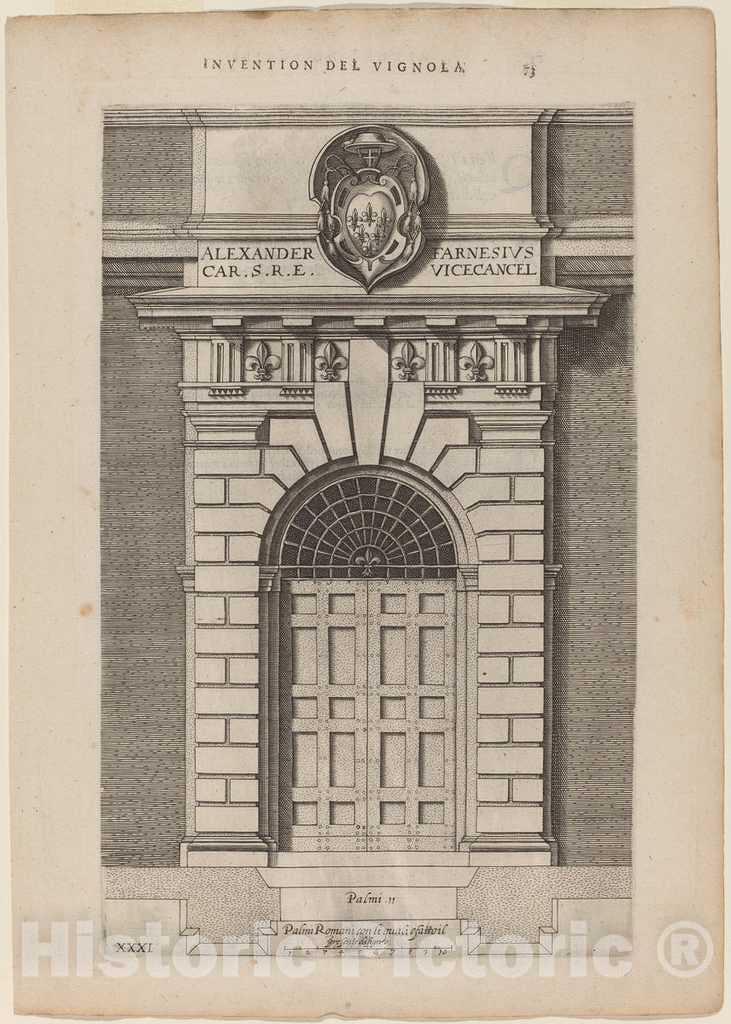 Art Print : Vignola and Anonymous Engraver, Doorway of Farnese Palace, c. 1642 - Vintage Wall Art