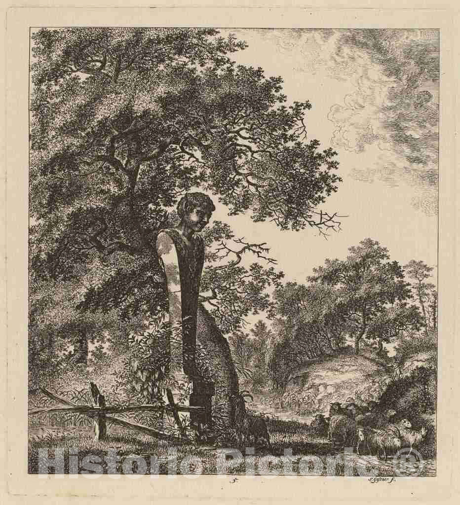 Art Print : Salomon Gessner, Wooded Landscape with a Herd of Goats and a Herm, 1764 - Vintage Wall Art