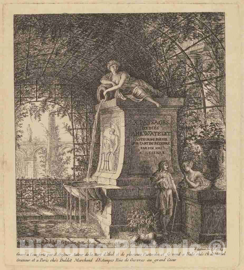 Art Print : Salomon Gessner, Fountain in a Summerhouse, 1764 - Vintage Wall Art