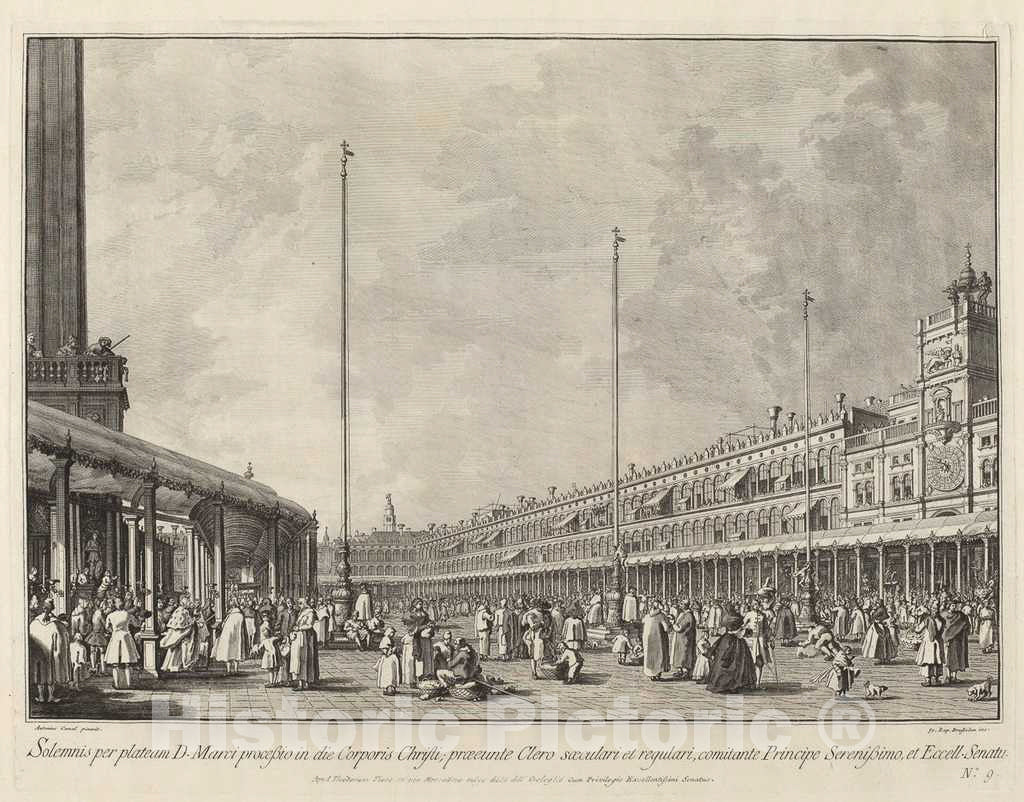 Art Print : Brustolon After Canaletto, Procession on Corpus Christi Day in The Piazza San Marco, c.1765 - Vintage Wall Art