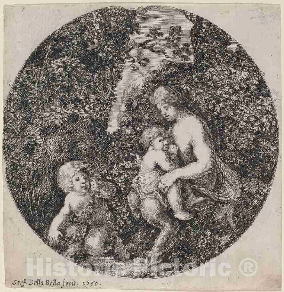 Art Print : Stefano Della Bella, Female Satyr Nursing a Child in a Wooded Landscape, 1656 - Vintage Wall Art