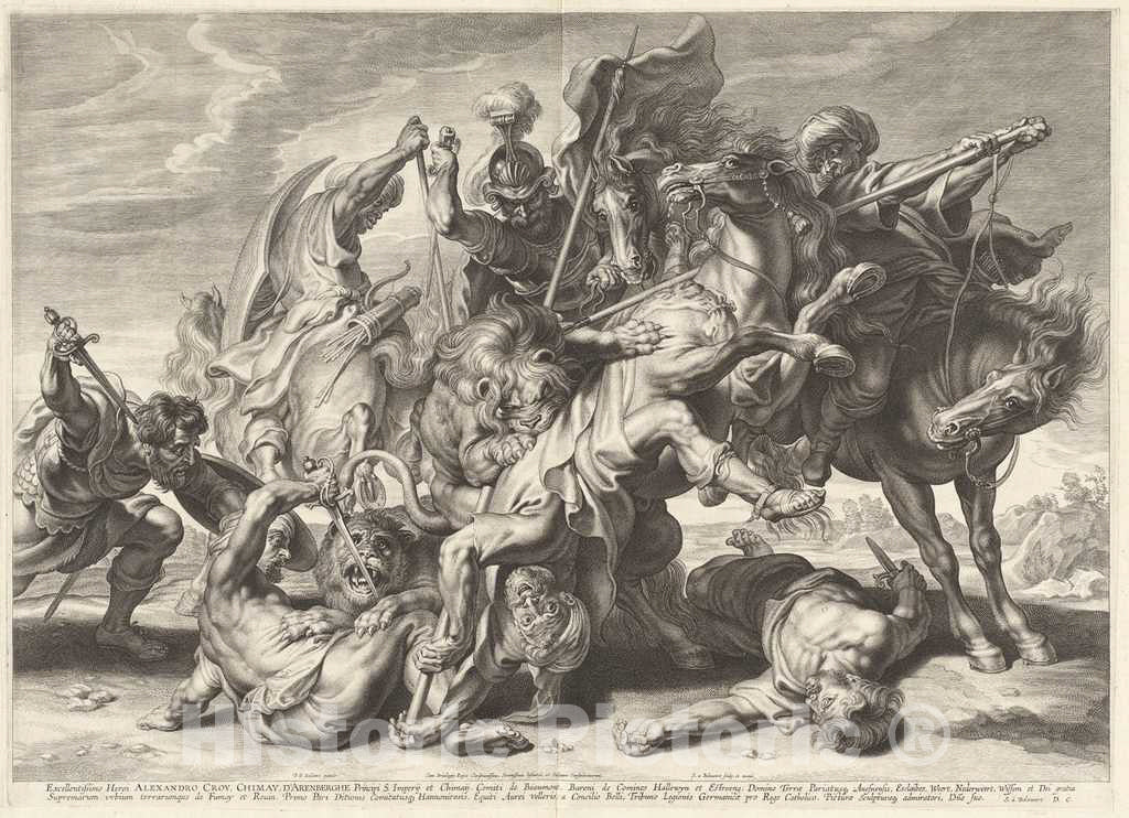 Art Print : Bolswert After Rubens, Lion Hunt - Vintage Wall Art