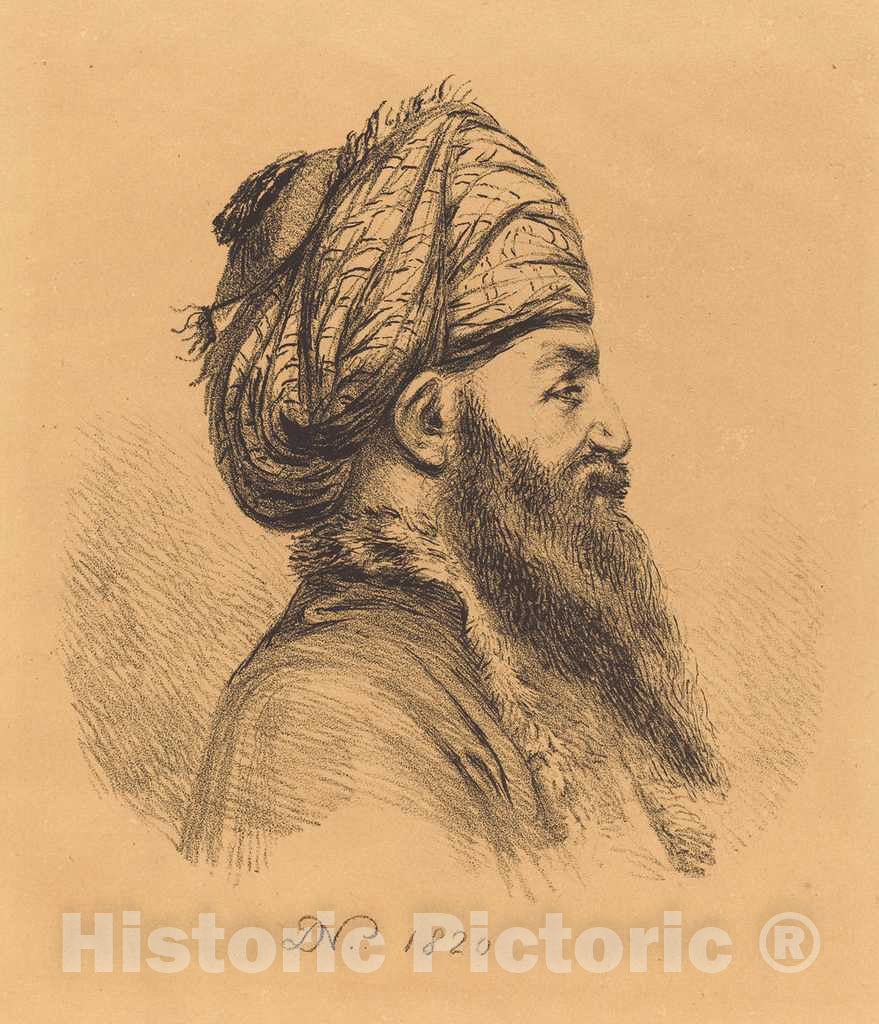 Art Print : Vivant Denon, Profile Head of Oriental in Turban, 1820 - Vintage Wall Art