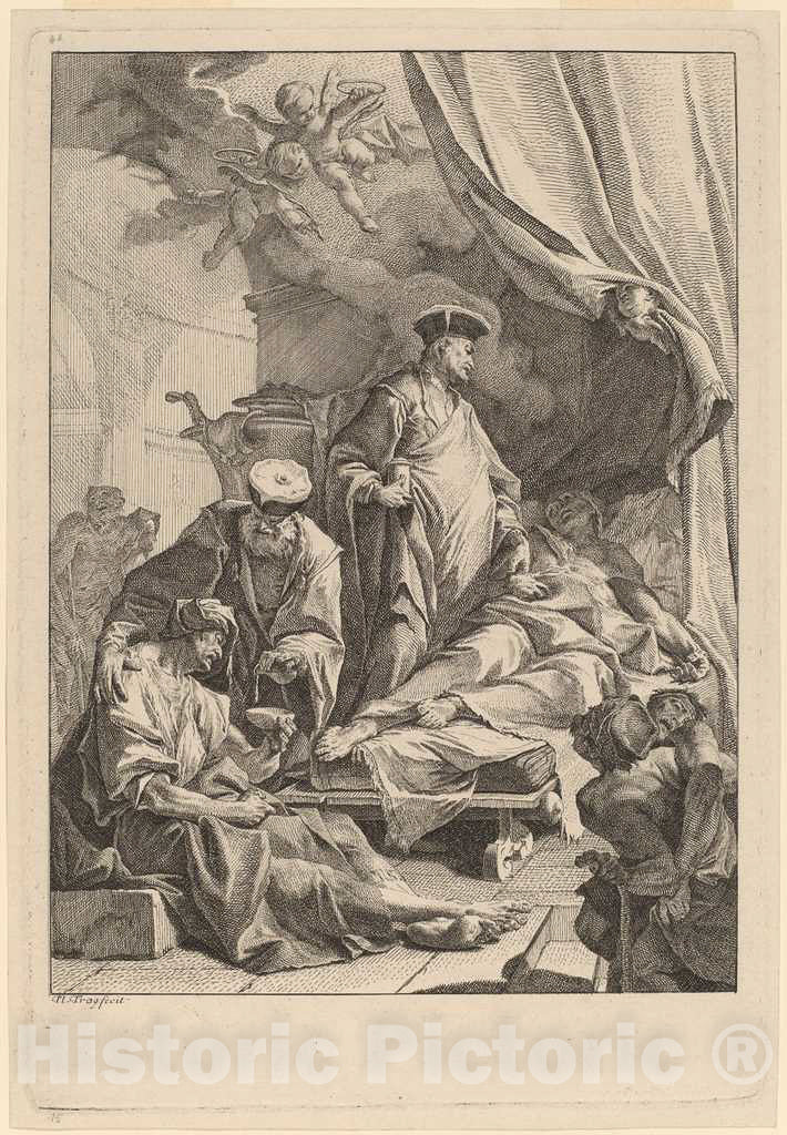 Art Print : Paul Troger, Saints Cosmas and Damian Caring for The Sick, c. 1736 - Vintage Wall Art