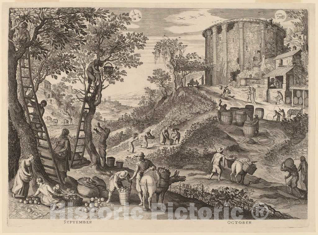 Art Print : Sadeler II After Bril, September and October, 1615 - Vintage Wall Art