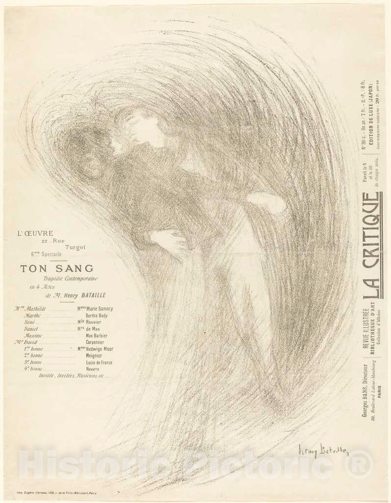 Art Print : Henri Bataille, Ton Sang, c. 1895 - Vintage Wall Art