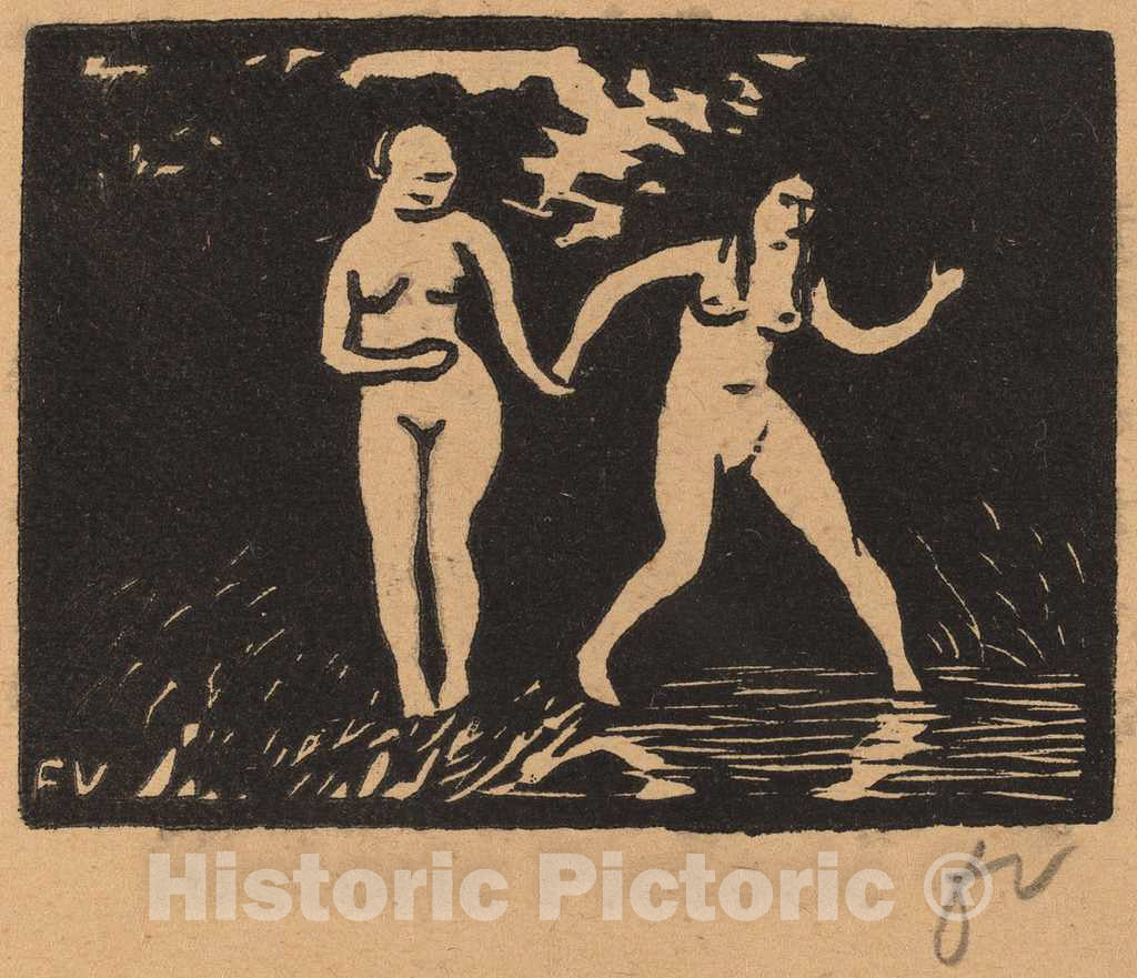 Art Print : FÃ©lix Vallotton, Entering The Water (L'entrÃ©e Dans l'eau), 1893 - Vintage Wall Art