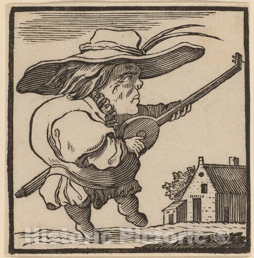 Art Print : H. Numan After Jacques Callot, Hunchback Playing a Lute - Vintage Wall Art
