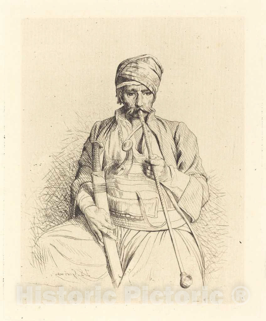 Art Print : LÃ©on GÃ©rÃ´me, Seated Arab with Pipe, c. 1864 - Vintage Wall Art