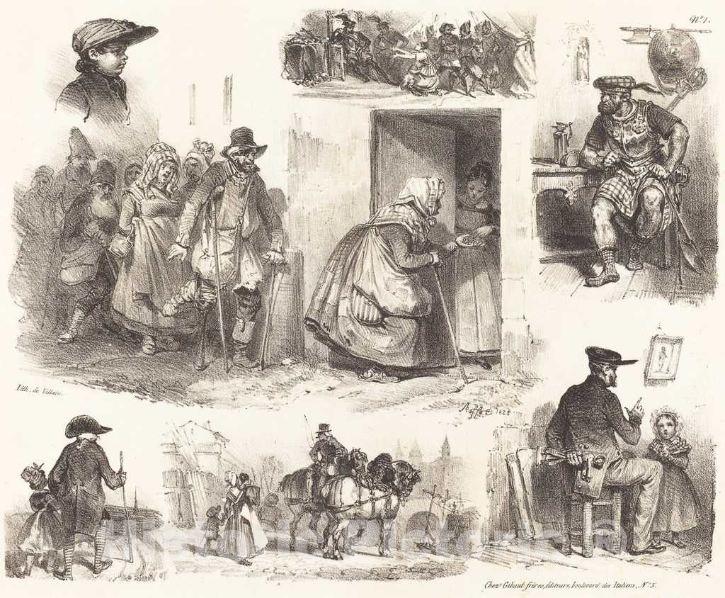 Art Print : Auguste Raffet, Eight Vignettes of Genre Incidents - Vintage Wall Art