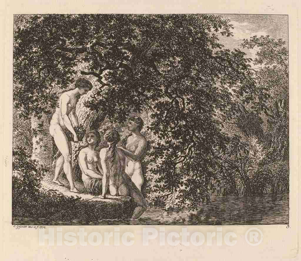 Art Print : Salomon Gessner, Girl Carrying a Basket of Fruit, 1770 - Vintage Wall Art