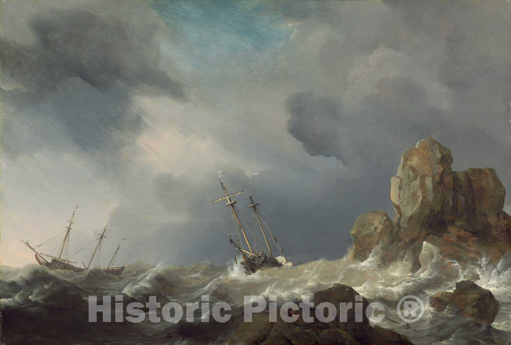 Art Print : Willem Van de Velde, Ships in a Gale, 1660 - Vintage Wall Art