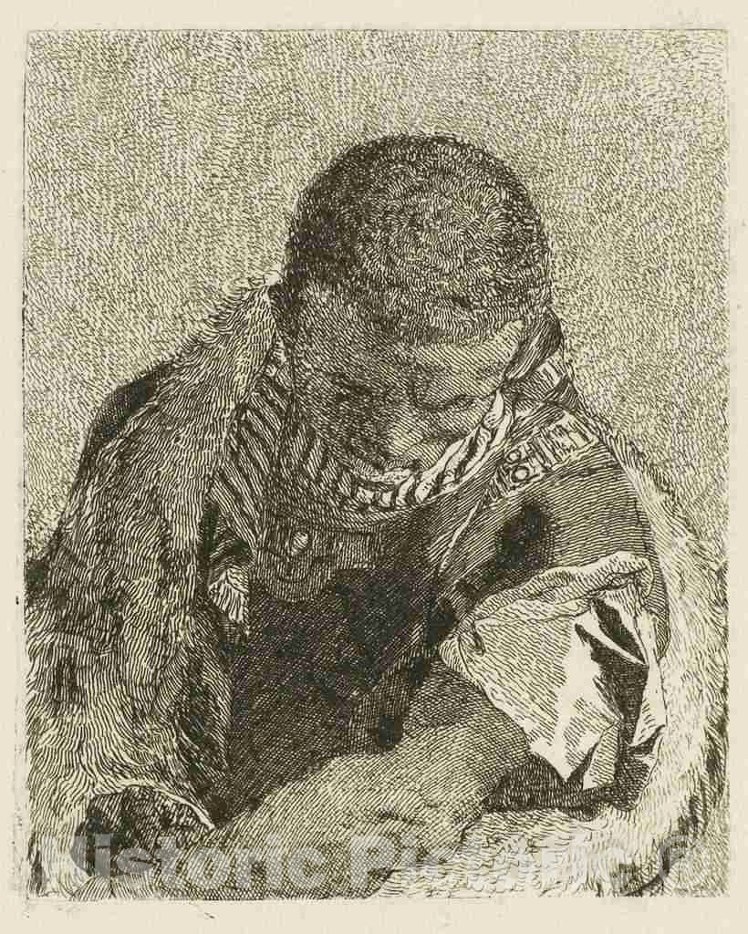 Art Print : Giovanni Domenico Tiepolo, Head of a Moor Bending Forward, 1770 - Vintage Wall Art