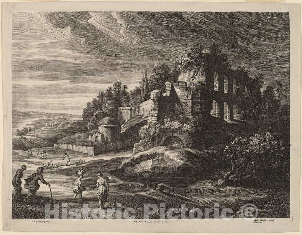 Art Print : Bolswert After Rubens, Landscape with Large Roman Ruins, c. 1638 - Vintage Wall Art