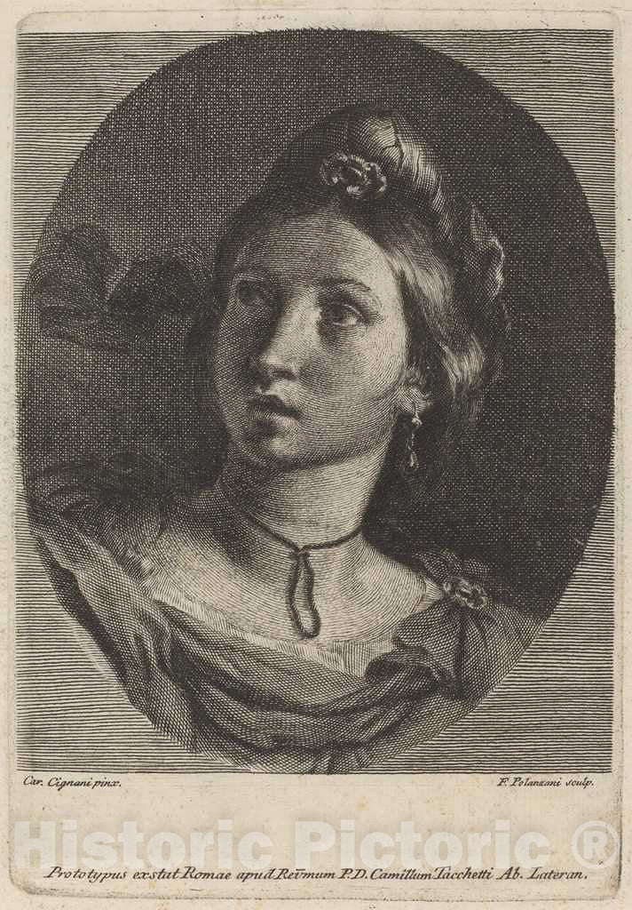 Art Print : Polanzani After Cignani, Head of a Young Woman - Vintage Wall Art