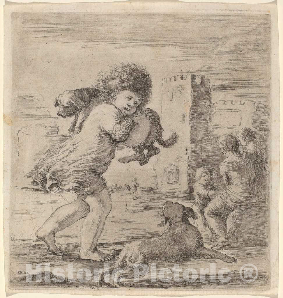 Art Print : Stefano Della Bella, Child Carrying a Puppy - Vintage Wall Art