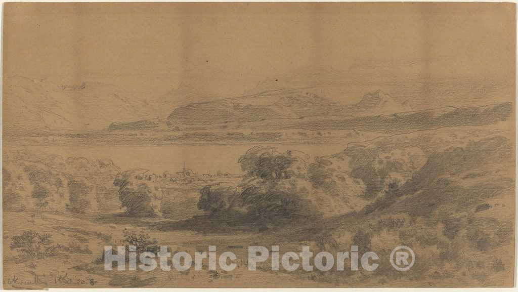 Art Print : Stanislaus GRAF von Kalckreuth, Panorama on a Mountain Lake, 1857 - Vintage Wall Art