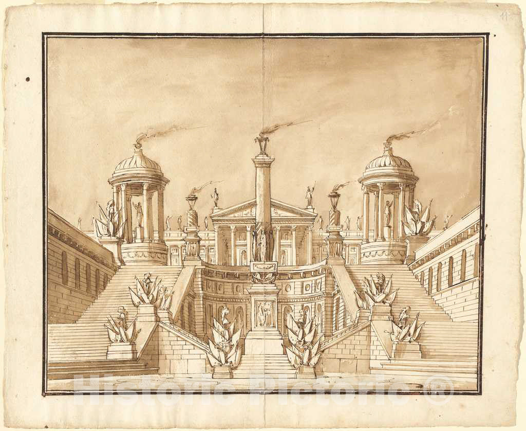 Art Print : Pietro Gonzaga, Fantasy of an Ancient Capitol with Trophies and Grand Staircases, c. 1800 - Vintage Wall Art