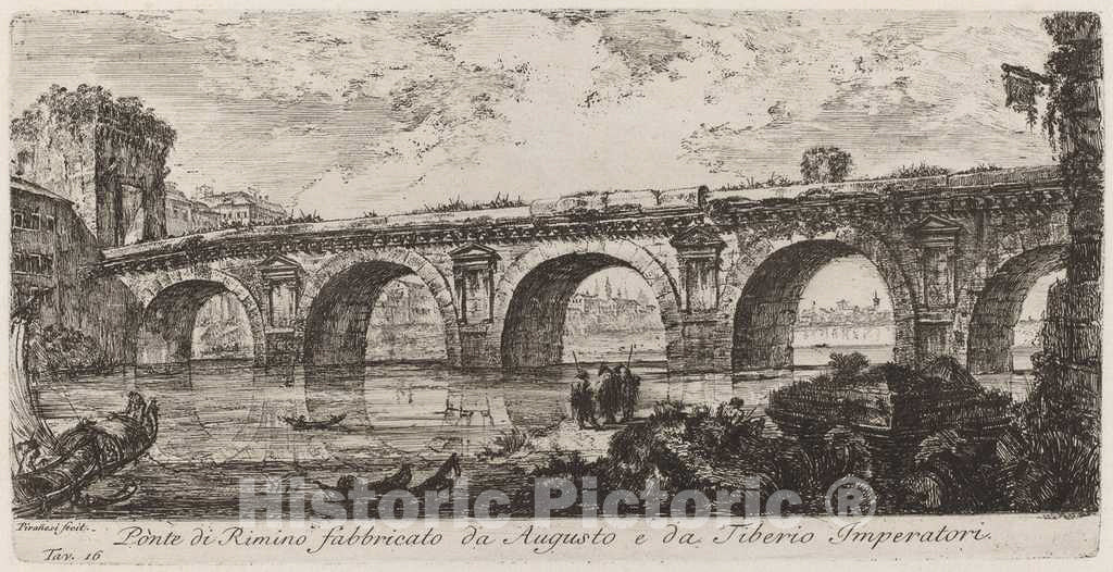 Art Print : Giovanni Battista Piranesi, Ponte di Rimino fabbricato da Augusto e da Tiberio imperatore, 1748 - Vintage Wall Art