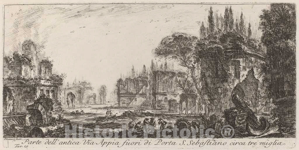 Art Print : Giovanni Battista Piranesi, Parte dell'antica Via Appia fuori de Porta S. Sebastiano, 1748 - Vintage Wall Art