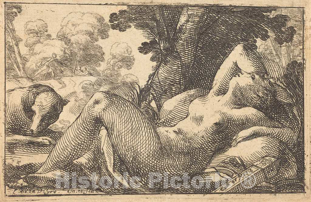 Art Print : Laurent de La Hyre, Diana Recumbent, 1620s - Vintage Wall Art