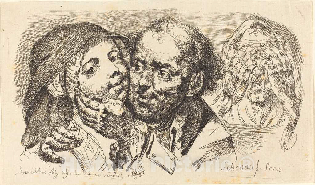Art Print : Johann Eleazar Schenau, Young Woman Embraced by an Older Man, 1765 - Vintage Wall Art