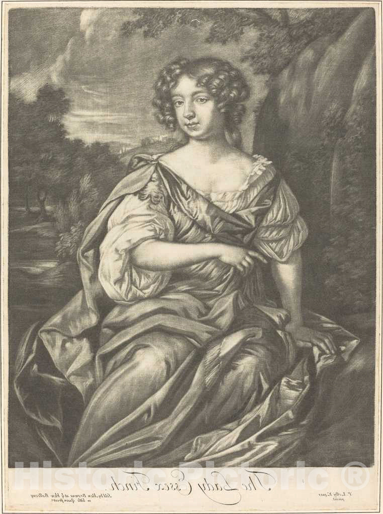 Art Print : Browne After Lely, The Lady Essex Finch, c. 1680 - Vintage Wall Art