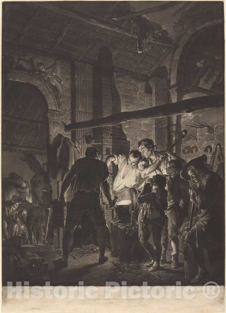 Art Print : Earlom After Wright, The Blacksmith's Shop, 1771 - Vintage Wall Art