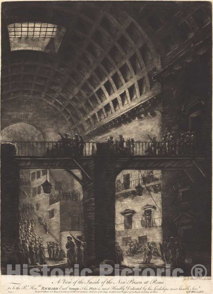 Art Print : Georges FranÃ§ois Blondel, A View of The Inside of The New Prison at Rome, c. 1765 - Vintage Wall Art
