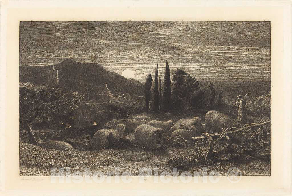 Art Print : Samuel Palmer, The Rising Moon, 1857 - Vintage Wall Art