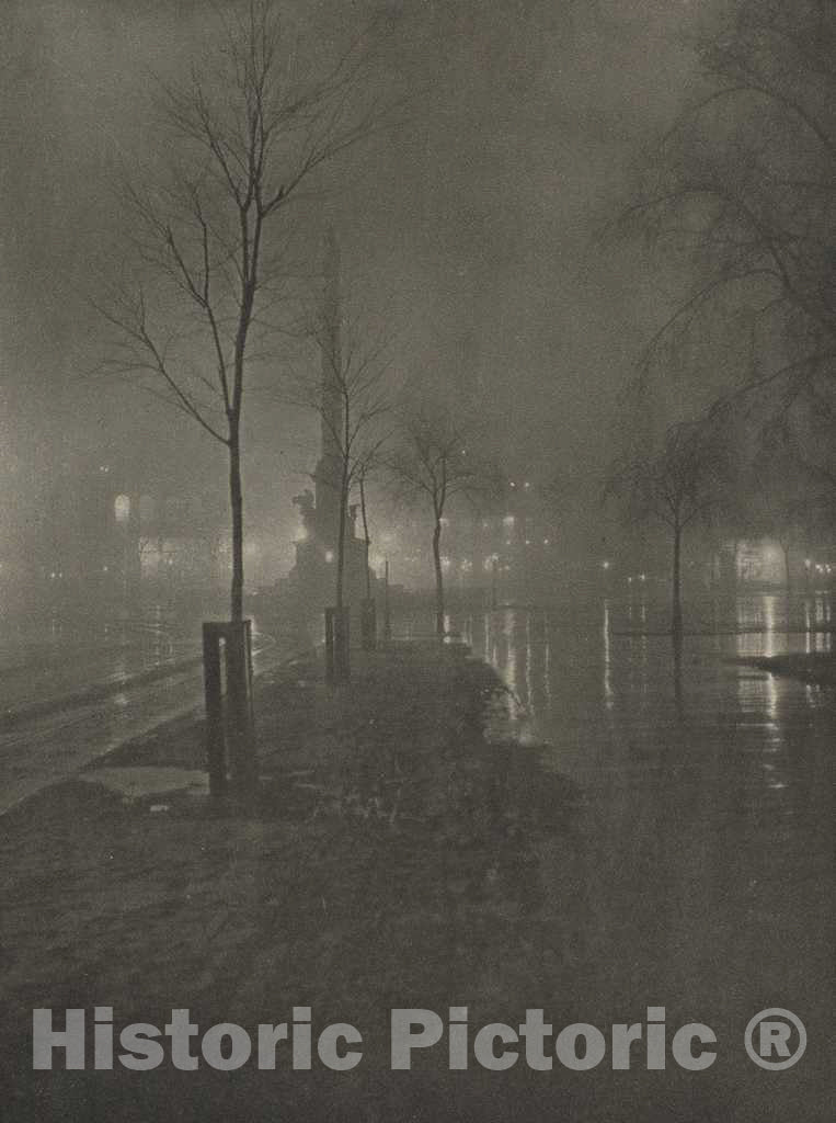 Art Print : William A. Fraser, Wet Night, Columbus Circle, New York, 1899 - Vintage Wall Art