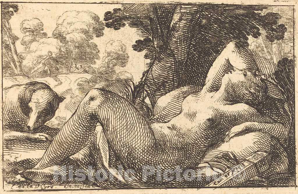 Art Print : Laurent de La Hyre, Diana Recumbent, 1620s - Vintage Wall Art