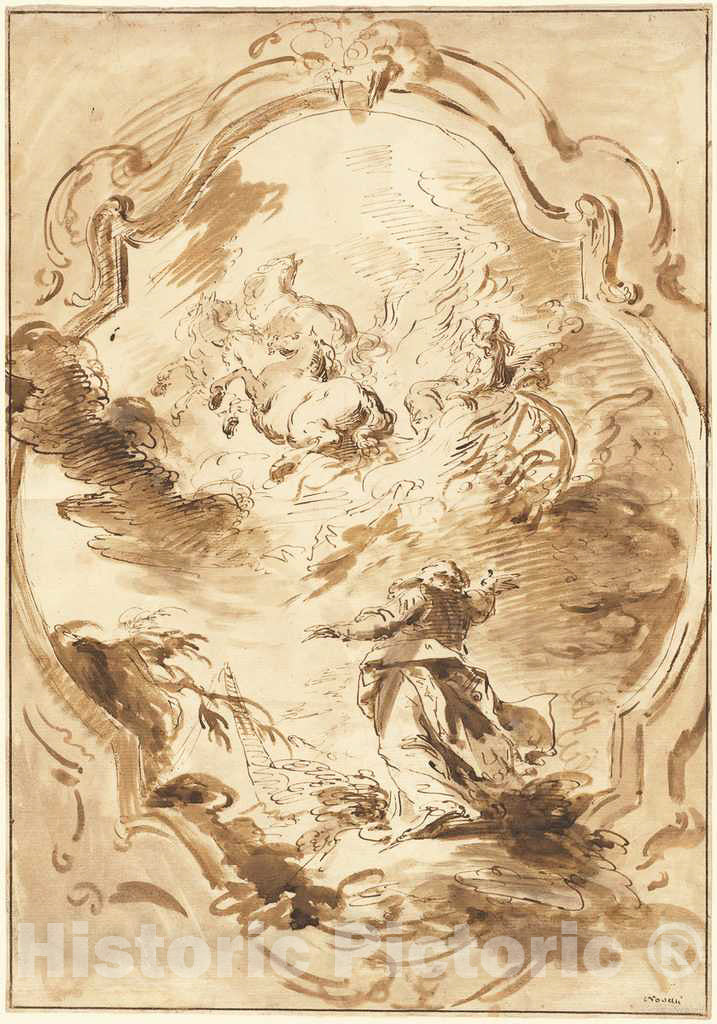 Art Print : Pietro Antonio Novelli, Elisha Watching Elijah Ascend in The Fiery Chariot, c.1753 - Vintage Wall Art