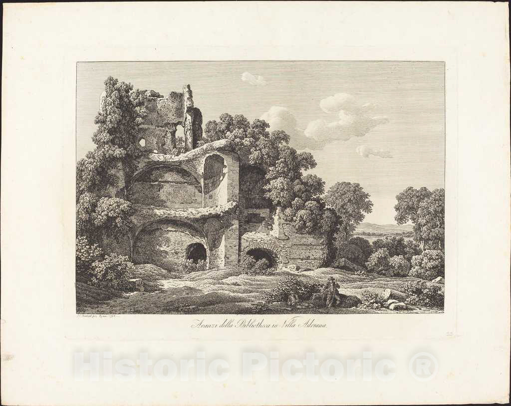 Art Print : Johann Christian Reinhart, Avanzi Della Bibliotheca in Villa Adriana, 1798 - Vintage Wall Art