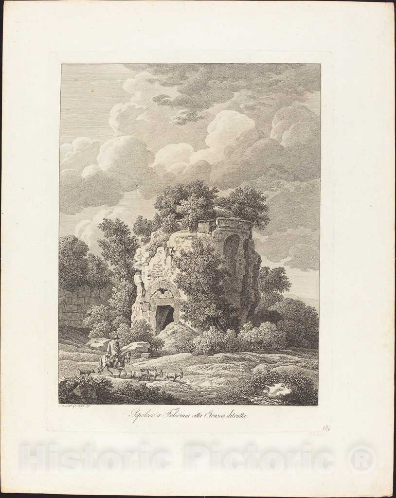 Art Print : Johann Christian Reinhart, Sepolcro a Falerium cittÃ  Etrusca ditrutta, 1796 - Vintage Wall Art