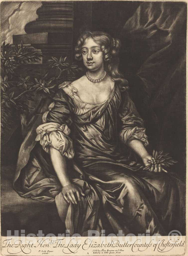 Art Print : Browne After Lely, The Right Honorable Lady Elizabeth Butler, Countess of Chesterfield, c. 1680 - Vintage Wall Art