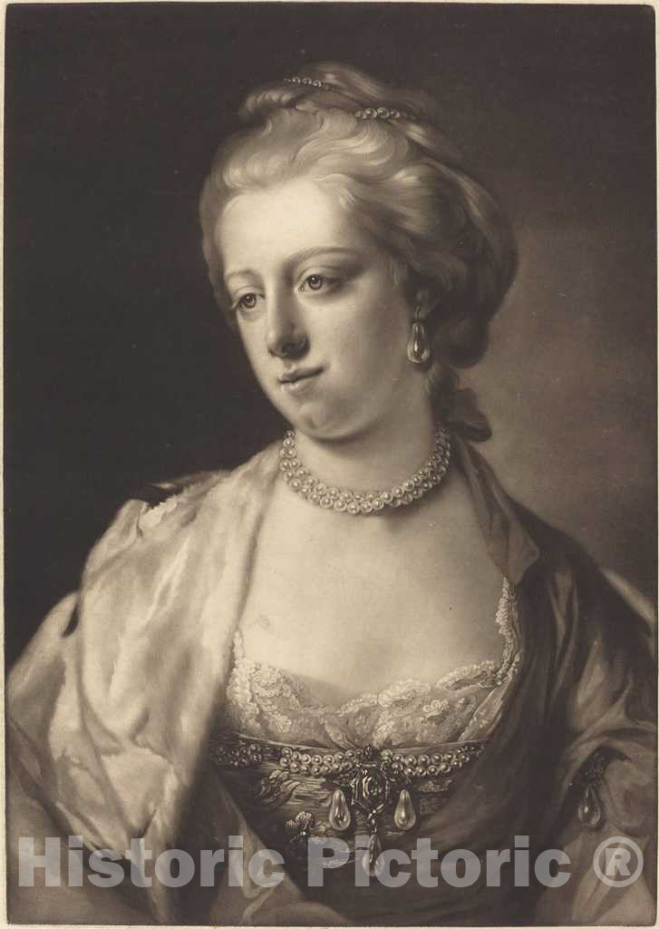 Art Print : Watson After Francis Cotes, Princess Caroline Matilda, Queen of Denmark, c. 1771 - Vintage Wall Art