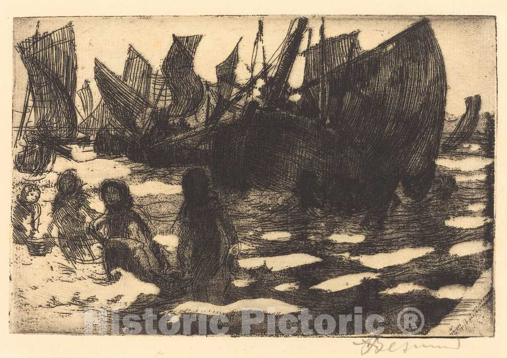 Art Print : Albert Besnard, Small Fishing Boats of Berck (Petites PÃªcheuses de Berck), 1897 - Vintage Wall Art