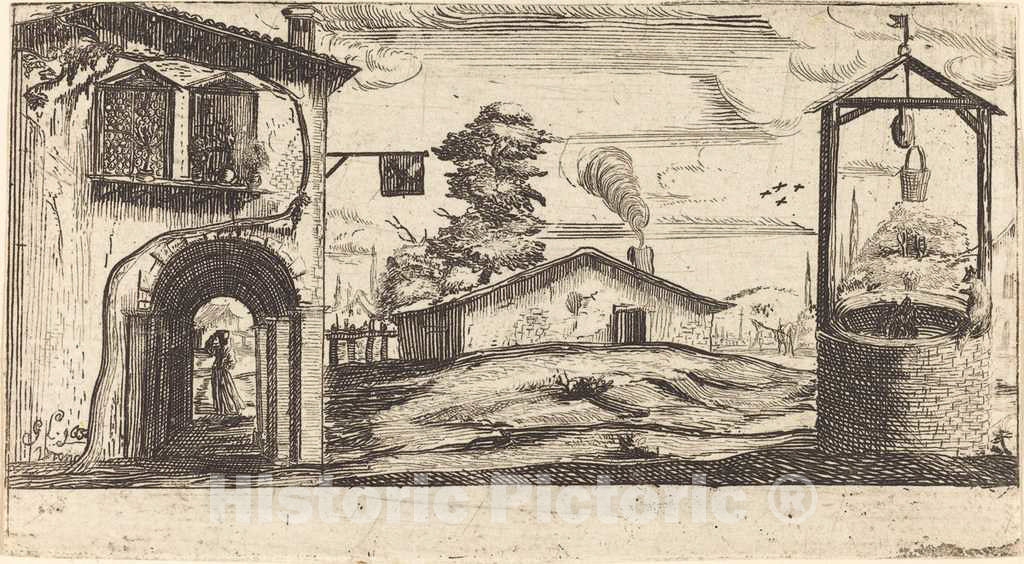 Art Print : Jacques Callot, Landscape with a Well - Vintage Wall Art