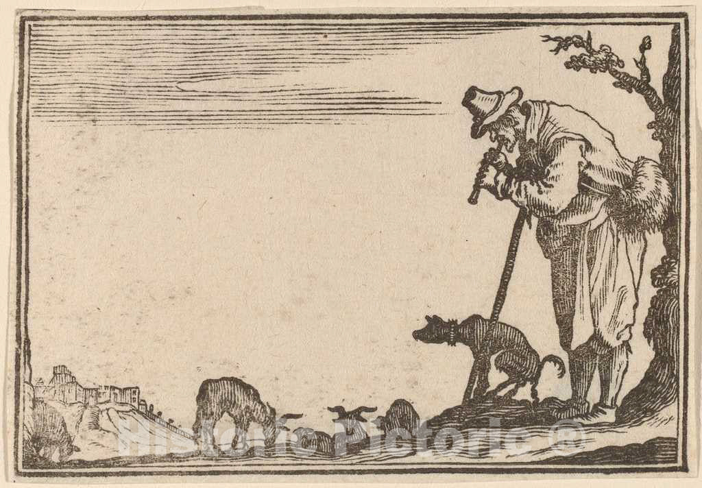 Art Print : Eckman After Jacques Callot, Shepherd Playing Flute, 1621 - Vintage Wall Art