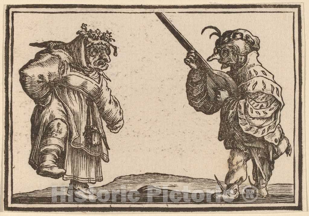 Art Print : Eckman After Jacques Callot, Dancers with Lute, 1621 - Vintage Wall Art